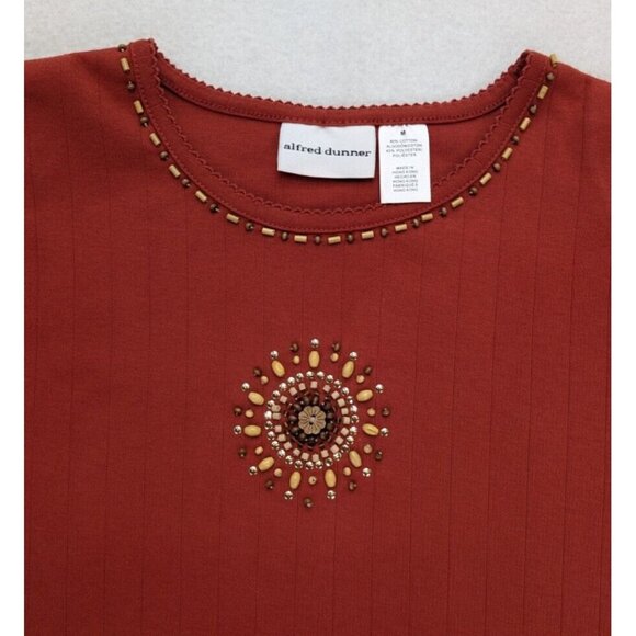Alfred Dunner Women's Top Orange Stretch Knit Beaded Size Medium Short Sleeve - Picture 3 of 16